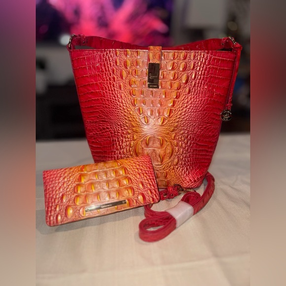 Brahmin Handbags - NWOT Brahmin Shira infusion ombre bucket bag Natural leather and wallet set